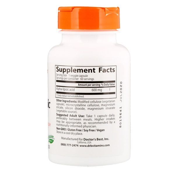 Альфа-ліпоєва кислота, Doctor's Best, Alpha-Lipoic Acid, 600 мг, 60 капсул,  Doctor's Best фото