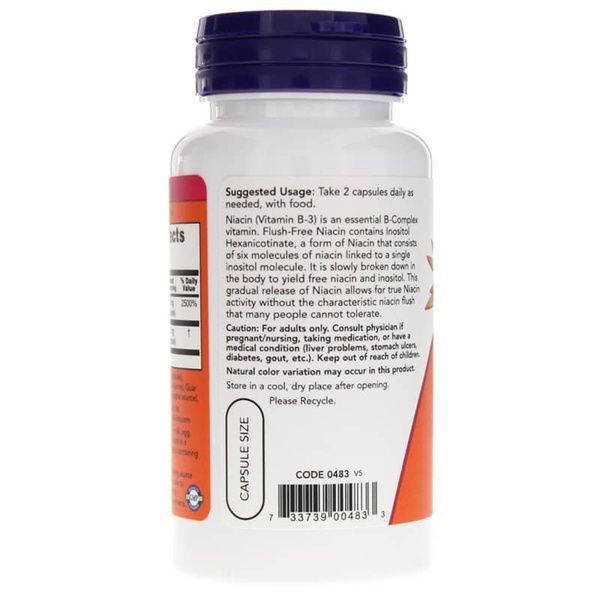 Ниацин (В3), No-Flush Niacin, Now Foods, 250 мг, 90 вегетарианских капсул,  Now Foods фото