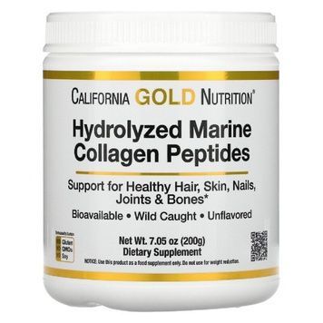 Морський Колаген Гідролізовані пептиди, без ароматизаторів, Hydrolyzed Marine Collagen Peptides, California Gold Nutrition, 200 г,  California Gold Nutrition фото