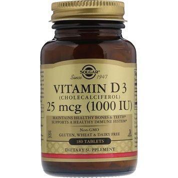 УЦІНКА Вітамін D3, Cholecalciferol, Solgar, 25 мкг, 1,000 МО, 180 таблеток (брак пакування),  Solgar фото