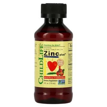 Рідкий цинк для дітей, смак манго та полуниці, Zinc Plus, ChildLife, 118 мл,  ChildLife фото