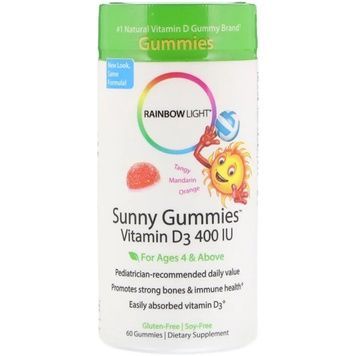 Витамин D3 для детей возрастом от 4 лет, вкус мандарина, Sunny Gummies, Rainbow Light, 400 МЕ, 60 жевательных конфет,  Rainbow Light фото