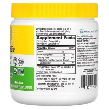 Клітковина пребіотична органічна пребіотична, Completely Clear Organic Prebiotic Fiber, Renew Life, 198 гр,  Renew Life фото