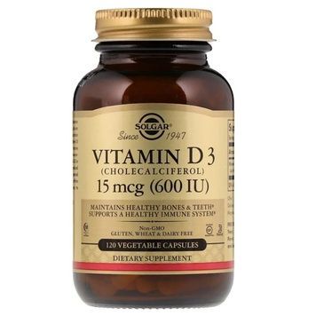 Витамин D3, 15 мкг, 600 МЕ, Cholecalciferol, Solgar, 120 вегетарианских капсул,  Solgar фото