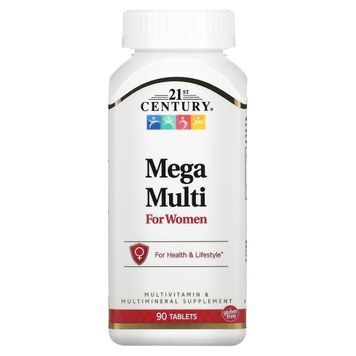 Мультивітаміни та мультимікроелементи для жінок, Mega Multi for Women, 21st Century, 90 таблеток,  21st Century фото