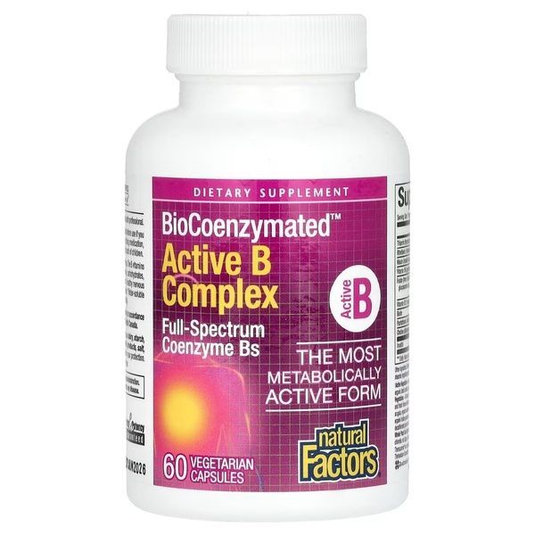 Активний комплекс вітамінів B, BioCoenzymated, Active B Complex, Natural Factors, 60 вегетаріанських капсул,  Natural Factors фото