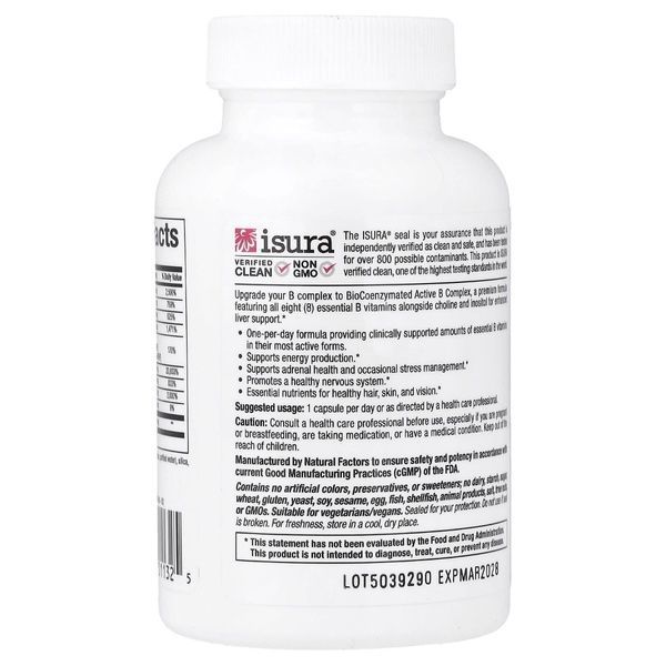 Активний комплекс вітамінів B, BioCoenzymated, Active B Complex, Natural Factors, 60 вегетаріанських капсул,  Natural Factors фото