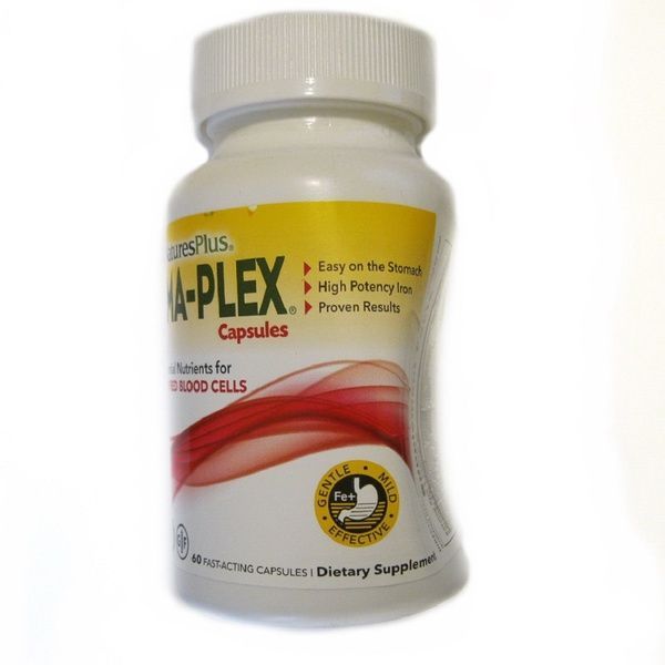 УЦЕНКА Комплекс для Поддержки Оптимального Здоровья Крови, Hema-Plex, Natures Plus, 60 вегетарианских капсул быстрого действия (вмятины),  Natures Plus фото