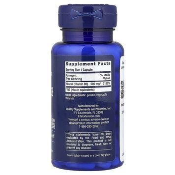 Ніацин, Вітамін B3, 500 мг, Vitamin B3 Niacin, Life Extension, 100 капсул,  Life Extension фото