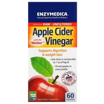 Яблучний оцет, Apple cider vinegar, Enzymedica, 60 вегетаріанських капсул,  Enzymedica фото