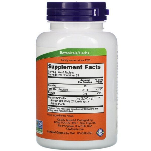Органічна Хлорелла, Chlorella, Now Foods, 500мг, 200 Таблеток,  Now Foods фото