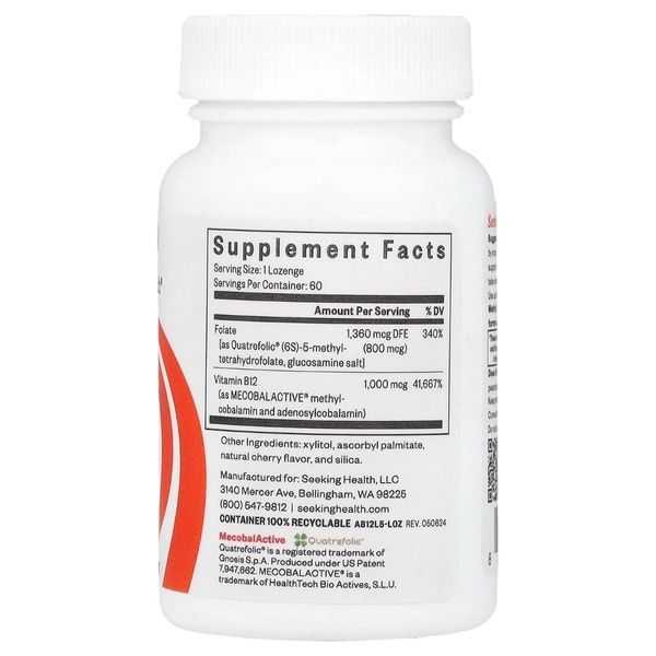 Метил B12 з L-метилфолатом, смак вишні, Methyl B12 with L-Methylfolate, Seeking Health, 60 жувальних таблеток,  Seeking Health фото