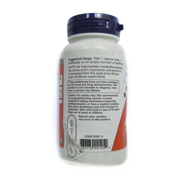 УЦЕНКА 5-HTP (Гидрокситриптофан), 100мг, Now Foods, 60 вегетарианских капсул (брак этикетки),  Now Foods фото