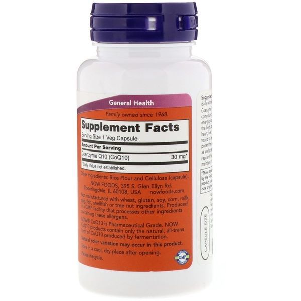 Коэнзим Q10 30 мг, CoQ10, Now Foods, 120 вегетарианских капсул,  Now Foods фото