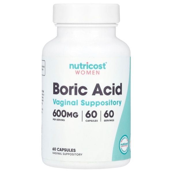 Борная кислота для женщин, 600 мг, Women, Boric Acid, Vaginal Suppository, Nutricost, 60 вагинальных капсул,  Nutricost фото