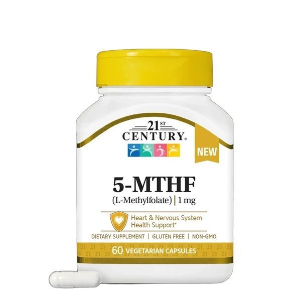 Метилфолат, 1 мг, 5-MTHF, L-Methylfolate, 21st Century, 60 вегетаріанських капсул,  21st Century фото