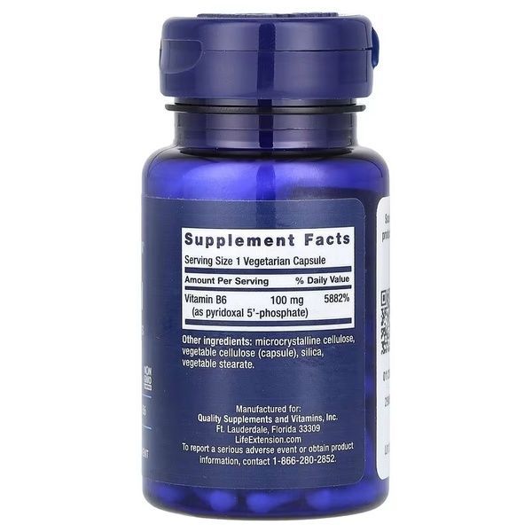 Піридоксаль 5'-фосфат, Вітамін B6, 100 мг, Pyridoxal 5'-Phosphate Caps, Life Extension, 60 вегетаріанських капсул,  Life Extension фото