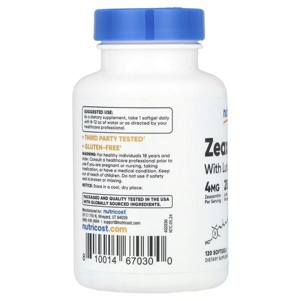 Зеаксантин з лютеїном, Zeaxanthin with Lutein, Nutricost, 120 гелевих капсул,  Nutricost фото