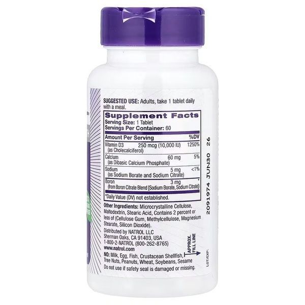 Витамин D3, Максимальная Сила Действия, 10 000 МЕ, Natrol, 60 таблеток,  Natrol фото