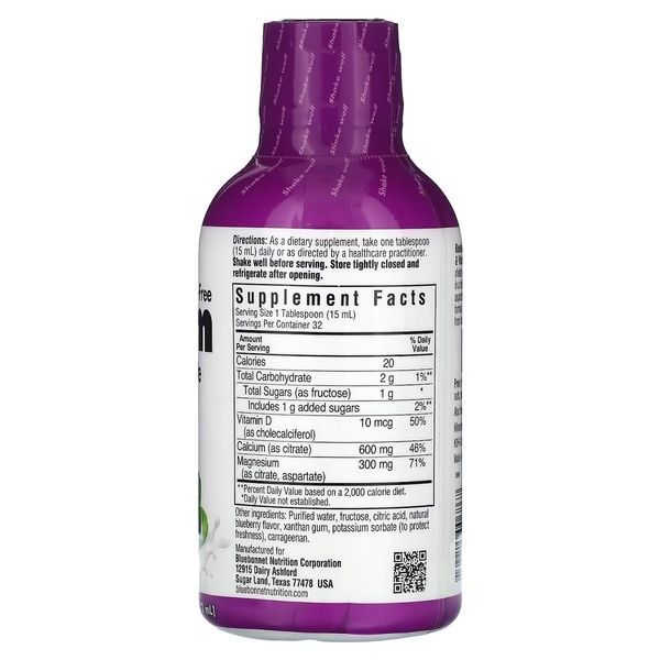 УЦЕНКА Жидкий Кальций Цитрат Магния + Витамин D3, Вкус Черники, Bluebonnet Nutrition, 16 жидких унций (472 мл) (повреждена этикетка),  Bluebonnet Nutrition фото