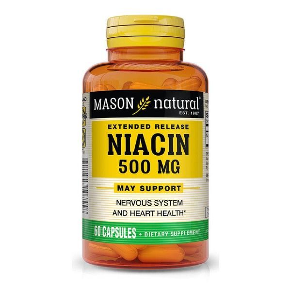 Ниацин 500мг пролонгированного действия, B3, Niacin Extended Release, Mason Natural, 60 капсул,  Mason Natural фото
