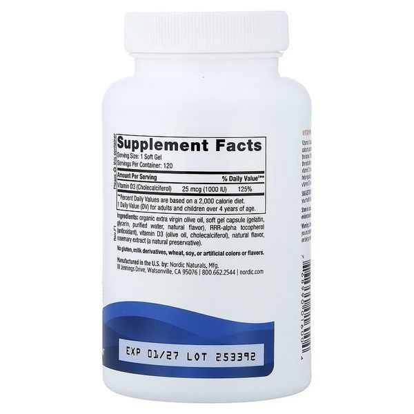 Витамин D3, 25 мкг (1000 МЕ), вкус апельсина, Vitamin D3, Nordic Naturals, 120 мини капсул,  Nordic Naturals фото