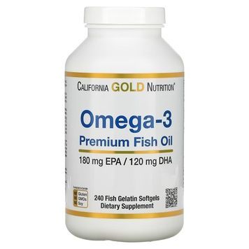 Рыбий жир премиум-класса с Омега-3, 180 EPA /120 DHA, Omega-3 Premium Fish Oil, California Gold Nutrition, 240 желатиновых капсул,  California Gold Nutrition фото