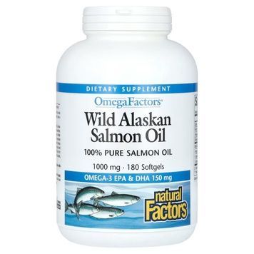 Жир дикого аляскинского лосося, 1000 мг, OmegaFactors, Wild Alaskan Salmon Oil, Natural Factors, 180 гелевых капсул,  Natural Factors фото