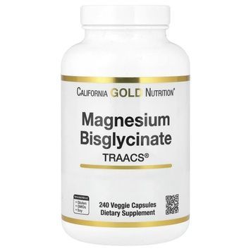 Магній Бісгліцинат, 200 мг, Magnesium Bisglycinate Formulated with TRAACS, California Gold Nutrition, 240 вегетаріанських капсул,  California Gold Nutrition фото