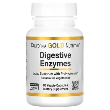 Травні ферменти, Digestive Enzymes, California Gold Nutrition, 90 вегетаріанських капсул,  California Gold Nutrition фото