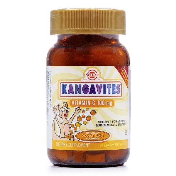 Витамин C детский, 100 мг, Кангавитес, вкус апельсина, Kangavites, Vitamin C, Solgar, 90 жевательных таблеток,  Solgar фото