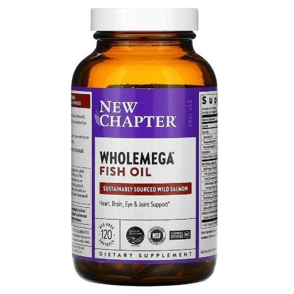 Жир Аляскинского Лосося 1000мг, Wholemega, Alaskan Salmon Oil, New Chapter, 120 желатиновых капсул,  New Chapter фото