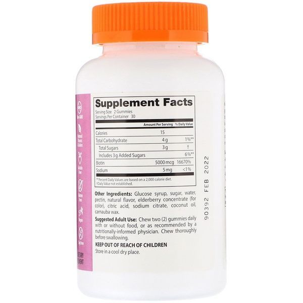 Биотин со Вкусом Клубники, Biotin Gummies, Doctor's Best, 5000 мкг, 60 желейных конфет,  Doctor's Best фото