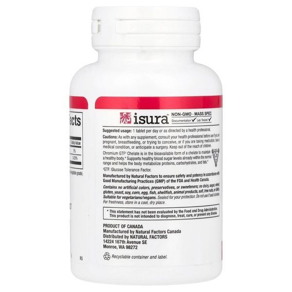Хром GTF Хелат, 500 мкг, Chromium GTF Chelate, Natural Factors, 90 таблеток,  Natural Factors фото