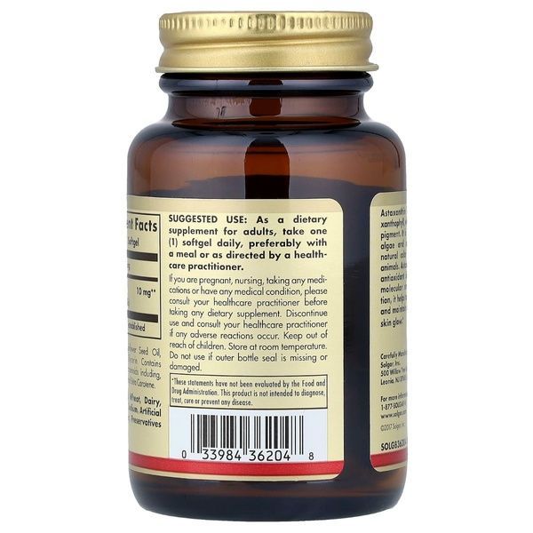 Астаксантин, 10 мг, Astaxanthin, Solgar, 30 желатиновых капсул,  Solgar фото