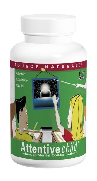 Комплекс для Поддержания Внимания у Детей, Attentive Child, Source Naturals, 60 таблеток,  Source Naturals фото