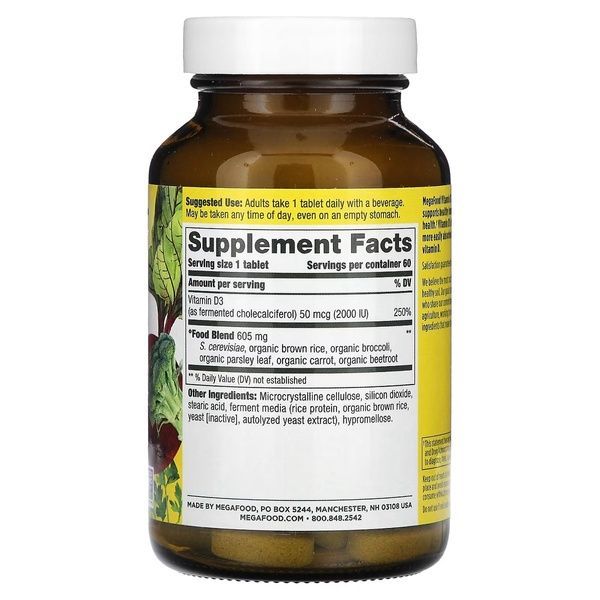 Витамин D3 2000 IU, Vitamin D3, MegaFood, 60 таблеток,  MegaFood фото