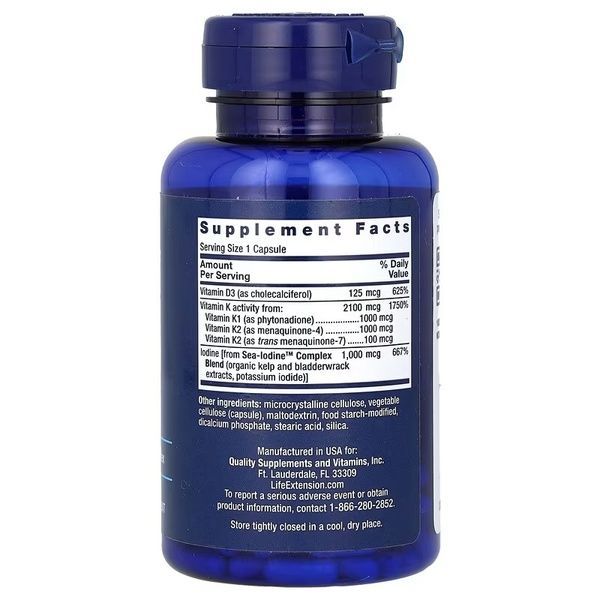 Витамин D и K с морским йодом, Vitamins D and K with Sea-Iodine, Life Extension, 60 капсул,  Life Extension фото