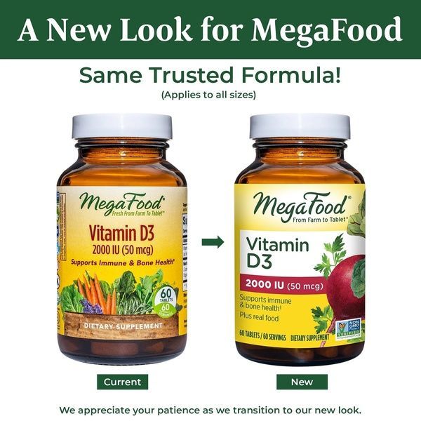 Витамин D3 2000 IU, Vitamin D3, MegaFood, 60 таблеток,  MegaFood фото