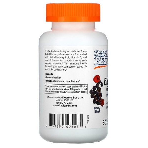 Черная Бузина с Витамином С и Цинком, Elderberry Vitamin C & Zinc, Doctor's Best, 60 конфет,  Doctor's Best фото