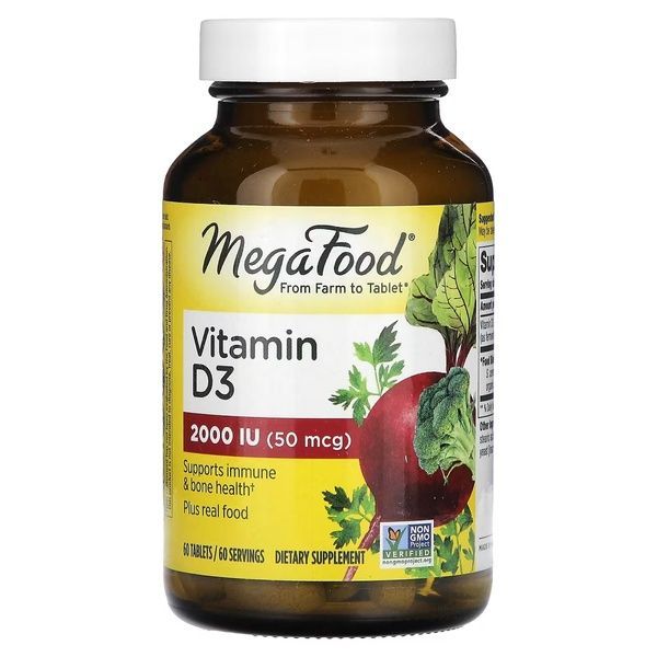 Витамин D3 2000 IU, Vitamin D3, MegaFood, 60 таблеток,  MegaFood фото