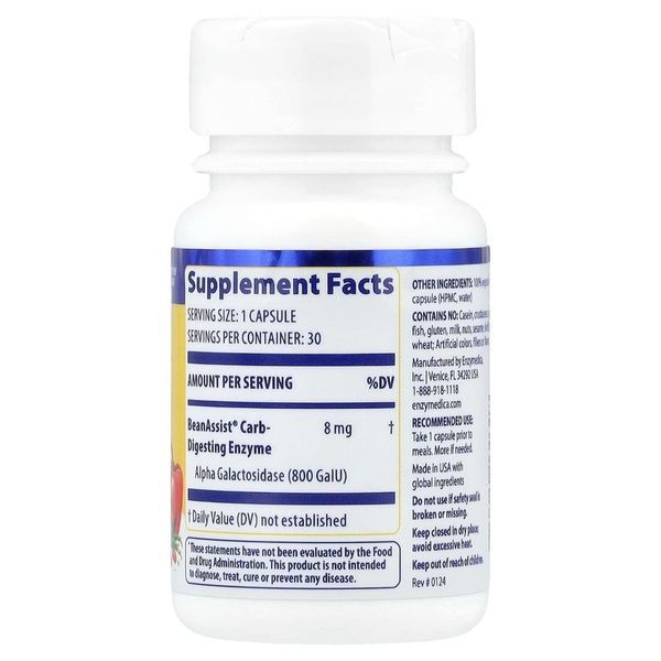 Фермент для перетравлення складних вуглеводів, BeanAssist, Enzymedica, 30 капсул,  Enzymedica фото