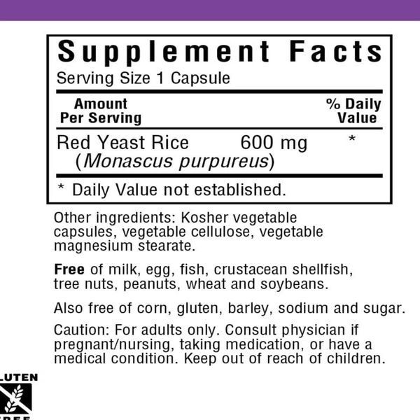 Красный Дрожжевой Рис 600мг, Bluebonnet Nutrition, 120 вегетарианских капсул,  Bluebonnet Nutrition фото