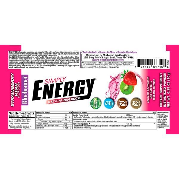 Энергетический напиток в порошке, Вкус Клубники и Киви, Bluebonnet Nutrition, Simply Energy Grape, 14 пакетиков по 10 г,  Bluebonnet Nutrition фото