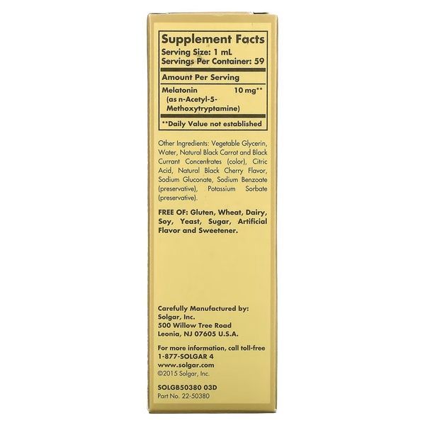 Мелатонин жидкий, 10 мг, вкус черешни, Liquid Melatonin, Solgar, 59 мл,  Solgar фото