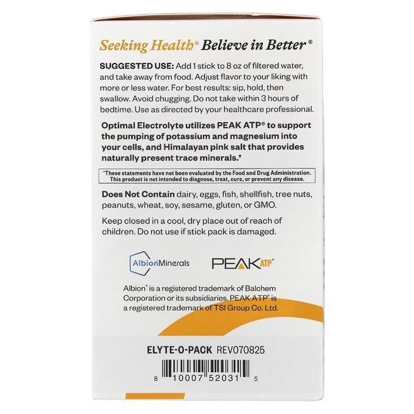 Электролиты, вкус апельсина, Optimal Electrolyte, Seeking Health, 30 стиков,  Seeking Health фото