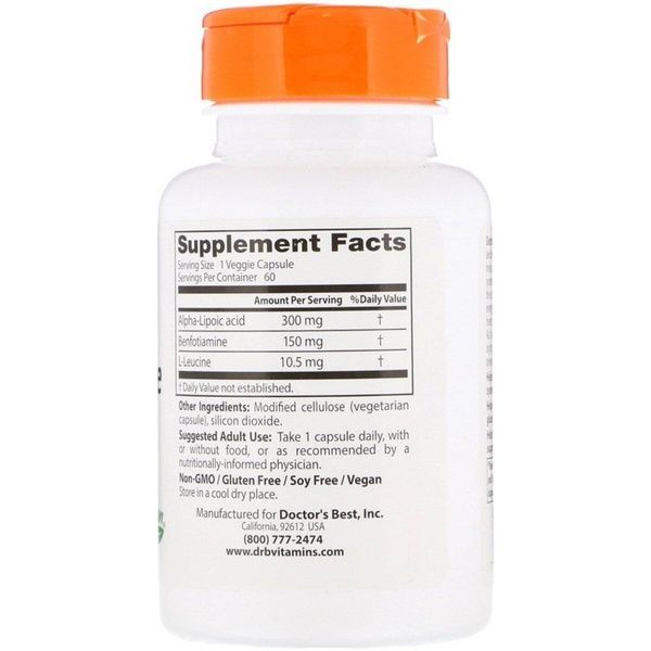 Бенфотіамін 150 і альфа-ліпоєва кислота 300, Benfotiamine 150 + Alpha-Lipoic Acid 300, Doctor's Best, 60 веганських капсул,  Doctor's Best фото