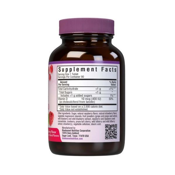 Вітамін D3 400IU, Смак Малини, Earth Sweet Chewables, Bluebonnet Nutrition, 90 жувальних таблеток,  Bluebonnet Nutrition фото