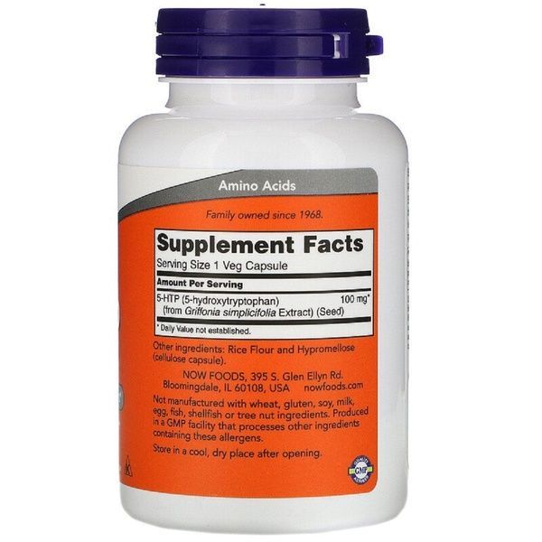 5-HTP (Гидрокситриптофан) 100мг, Now Foods, 120 вегетарианских капсул,  Now Foods фото