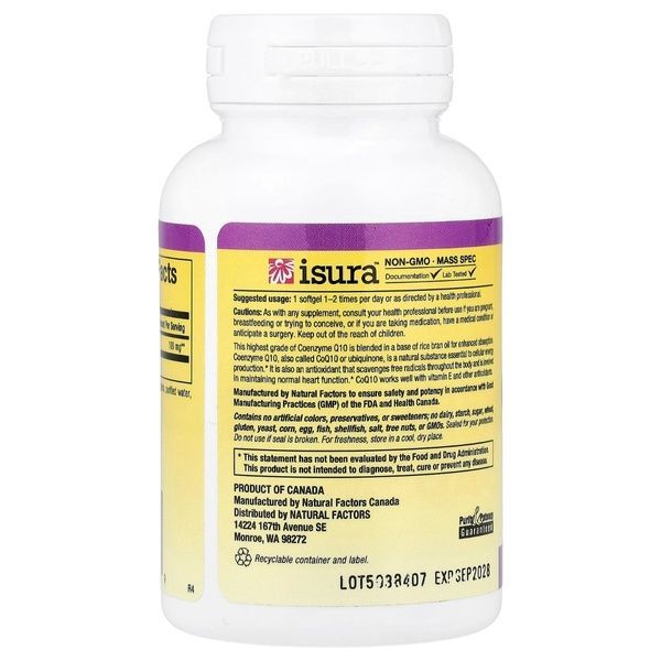 Коензим Q10, 100 мг, Coenzyme Q10, Natural Factors, 30 гелевих капсул,  Natural Factors фото